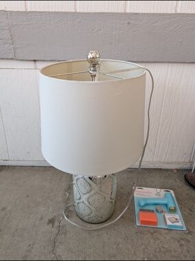Decorative Silver Mirrored Table Lamp with White Drum Shade